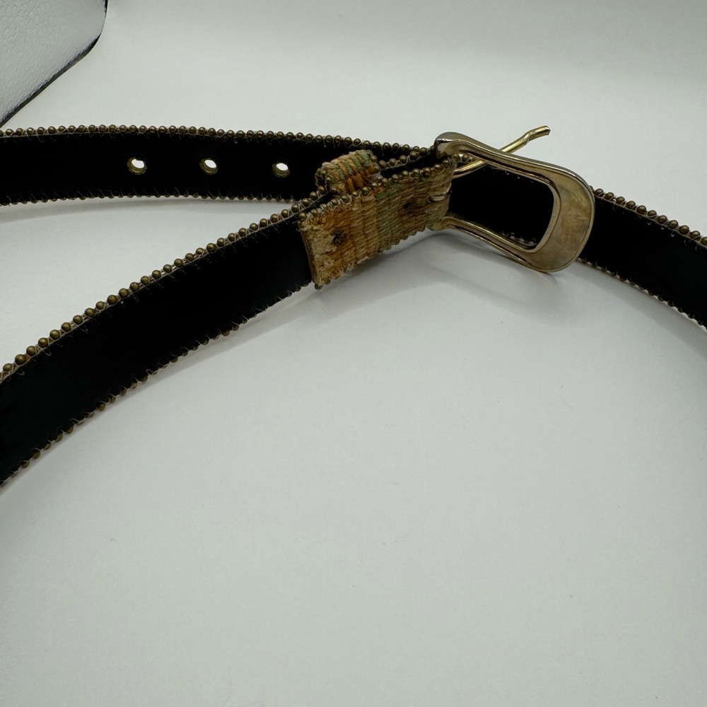Vintage Belt Multi-colored Woven Pattern & Gold Metallic Beaded Edging - Small - Picture 4 of 6